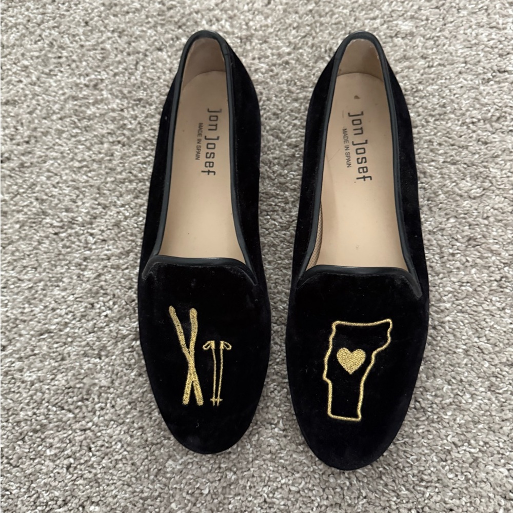 Jon Josef Black Velvet gold Vermont ski loafers